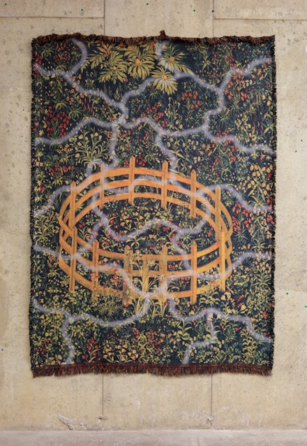 Travis Fitzgerald, <em>Sanctuary (Orange)</em>,
 Dye sublimation on cotton, 40 x 60 inches each. Courtesy the artist and Interstate Projects, NY