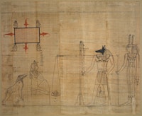 <p>Egyptian, <em>Book of the Dead: the final judgement scene</em><em>, </em>ca. 940 BC. Red and black ink on papyrus. Courtesy © The Trustees of the British Museum (2017). </p>