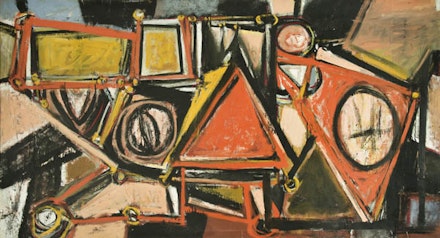 Ben Wilson, <em>Corrida, </em>1966, oil on canvas, 48 x 96 inches. Montclair State University Permanent Collection
