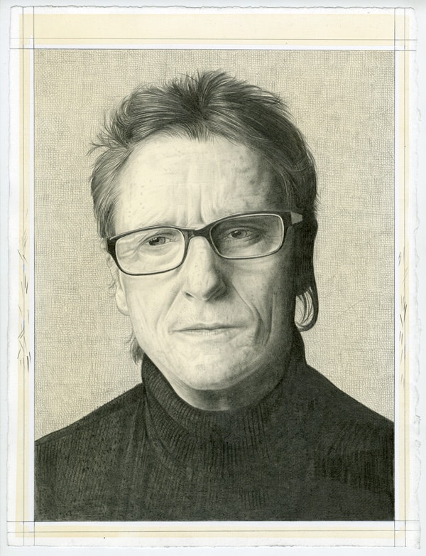 Portrait of David Row. Pencil on paper by Phong Bui.