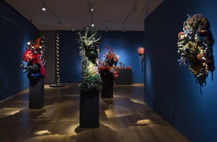 <em>Crochet Coral Reef</em> by Margaret and Christine Wertheim and the Institute For Figuring, at the Museum of Arts and Design, NYC, 2017. Photo courtesy of MAD, by Jenna Bascom.
