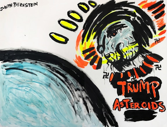 Judith Bernstein, <em>Trump Asteroids</em>, 2017. Acrylic and oil on paper, 49 1/2 x 59 inches. Courtesy of the artist.