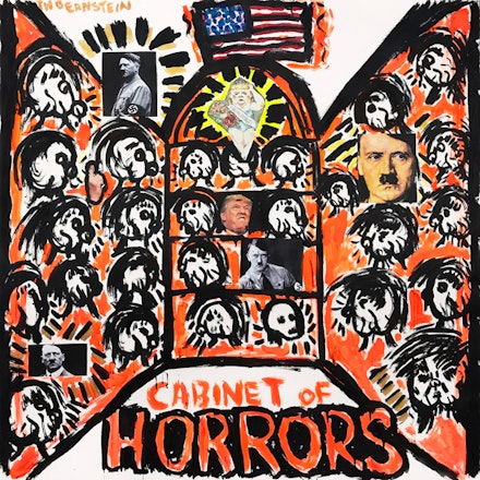Judith Bernstein, <em>Cabinet of Horrors</em>, 2017. Acrylic on paper, 41 1/2 x 29 1/2inches. Courtesy of the artist.