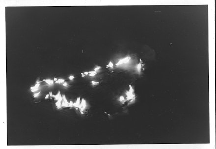 General Idea (a project of Ron Gabe, aka Felix Partz), <em>Burning Ziggurats</em>, 1968, Set of 4, gelatin silver print, 9 x 12.5 cm each, Courtesy Mitchell-Innes and Nash.  © General Idea.
