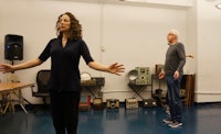 Performers Vicky Finney and Jim Himelsbach rehearsing for Sound House. Photo: Stephanie Fleischmann.