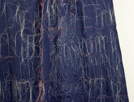Lesley Dill, <em>The Howling Wilderness</em> (detail), 2018. Horse Hair on Fabric, 97 inches x 22 inches. Courtesy of the artist.