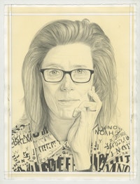 Portrait of Lesley Dill, pencil on paper by Phong Bui. Based on a photo by Zack Garlitos.