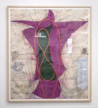 John Newman, <em>Untitled (Deadlock)</em>, 1983. 72 1/2 x 66 1/2 inches. Chalk, oil stick, gouache, pencil on paper. Courtesy Safe Gallery.