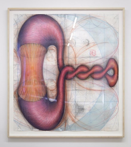 John Newman, <em>Untitled</em>, 1991. 69 x 63 inches, China marker, pencil, colored pencil, chalk and pastel on paper. Courtesy Safe Gallery.
