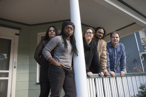 <p>Brave New Works 2018: Ditmas Park playwrights (left to right): Emely Zepeda, Donnetta Lavinia Grays, Stefanie Zadravec, Anand Rao, and Robert Kerr.</p>