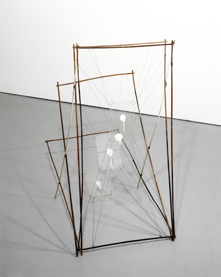 Al Taylor, <i>Pet Stain Removal Device</i>, 1989, bamboo garden stakes, Plexiglas, paint, wire, and electrical tape. The Estate of Al Taylor, Courtesy David Zwirner, New York/London.