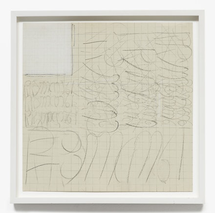 Robert Ryman, <em>Untitled,</em> 1961. Graphite pencil, charcoal pencil, and white pastel on gray paper, 10