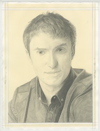 Portrait of Lucas Zwirner, pencil on paper by Phong Bui. Based on a photo by Zack Garlitos.