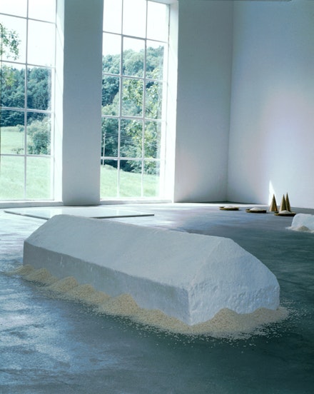 Wolfgang Laib, <em>Rice House</em>, 1995-96. Marble and rice, 18 7/8 x 12 1/2 x 58 7/8 inches. Courtesy the Artist and Sperone Westwater, New York.