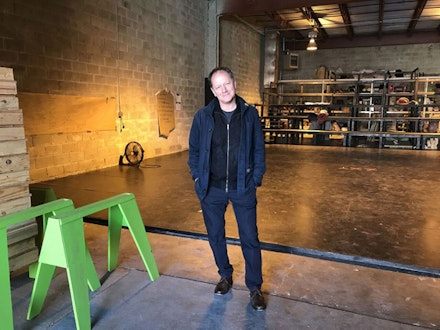 <p>Target Margin artistic director David Herskovits in the Doxsee, the company’s new theater in Sunset Park, Brooklyn. Photo: Kelly Lamanna.</p>