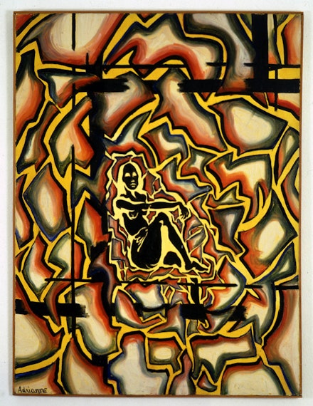 Adrian Piper, <em>LSD Self-Portrait from the Inside Out</em>, 1966. Acrylic on canvas, 40 x 30 inches. © Adrian Piper Research Archive Foundation Berlin. Photo: Boris Kirpotin.