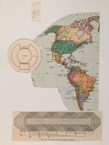 Pablo Helguera, <em>Two-phase, four-pole, parallel connection, from Panamerican Suite</em>, 2006. Collage on paper, 9 x 12 inches. Courtesy the artist.
