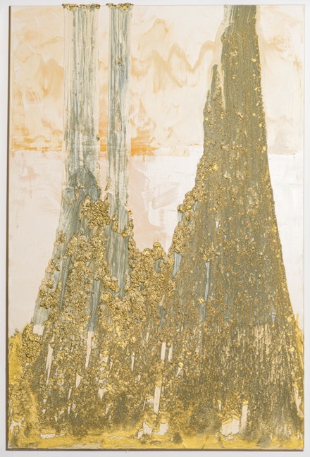 Rossella Vasta, <em>Montagna Cosmica (third painting from a triptych)</em>, 2017. Oil and pigment on canvas, 150 x 100 cm. Courtesy Roberto Polo Gallery.