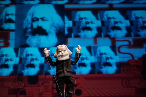 Karl Marx, <i>Manufacturing Mischief</i>, at MIT, 2018. Photo: Sham Sthankiya


