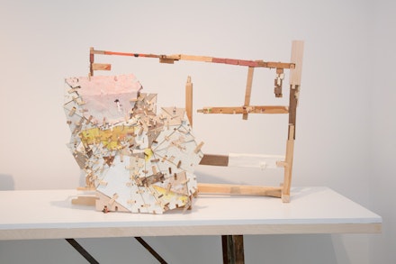 Helen O'Leary, <em>Home is a Foreign Country #15</em>, 2018. Polymer, Pigment, Chalk and Constructed Wood, 22 1/2 x 32 x 11 1/2 inches. Courtesy the artist and Lesley Heller Gallery, New York. Photo: Eva O<strong>’</strong>Leary.