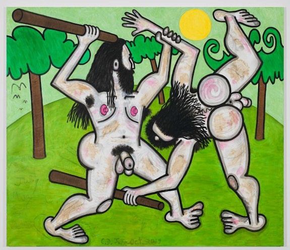 Carroll Dunham, <em>Green Hills of Earth (2)</em>, 2017. Urethane, acrylic and pencil on linen
68 x 79 inches. © Carroll Dunham. Courtesy the artist and Gladstone Gallery, New York and Brussels.