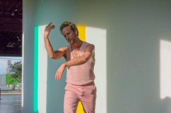 Caption: Gerard & Kelly, Clockwork. Performance view: Pioneer Works, New York, May 31-July 1, 2018. Pictured: Ryan Kelly. Credit: James Welling.
