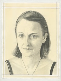Portrait of Sue de Beer, pencil on paper by Phong Bui. 