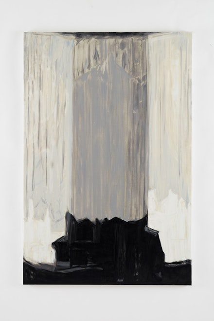 Martha Diamond,
<em>Grisaille Cityscape No. 2</em> (2007) Oil on linen.  72 x 48 inches. Courtesy of Galerie Eva Presenhuber.