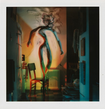Lucas Samaras, <em>Photo-Transformation 7/1/73</em>. Instant dye diffusion transfer print (Polaroid SX-70, manipulated), 3 1⁄8 x 3 1⁄16 inches. Courtesy Craig F. Starr Gallery.