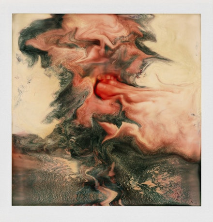 Lucas Samaras, <em>Photo-Transformation 11/3/73</em>. Instant dye diffusion transfer print (Polaroid SX-70, manipulated) 3 1⁄8 x 3 1⁄16 inches. Courtesy Craig F. Starr Gallery.