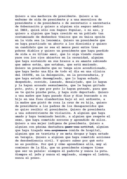 <p>Free adapted version of <em>I Want a President</em> (1992), Zoe Leonard by Luis Felipe Fabre. Edited by ALIAS. Project by Ruta del CASTOR.</p>