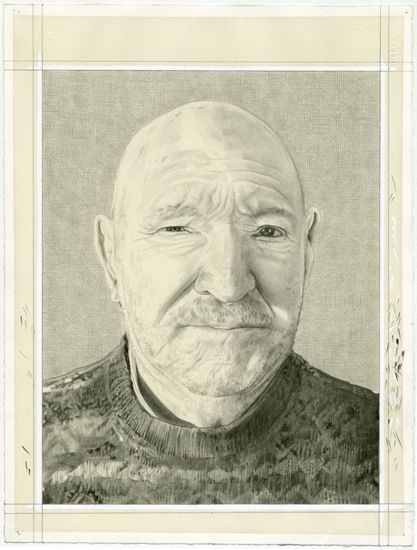 Portrait of Malcolm Morley, pencil on paper by Phong Bui.