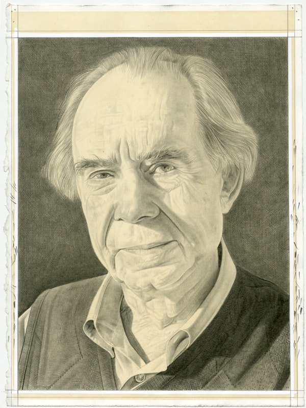 Portrait of Irving Sandler, pencil on paper by Phong Bui.