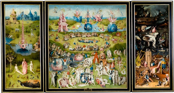 <p>Hieronymus Bosch, <em>The Garden of Earthly Delights</em>, c.1500. Oil on oak panels, 87 x 153 inches. Museo del Prado, Madrid.</p>