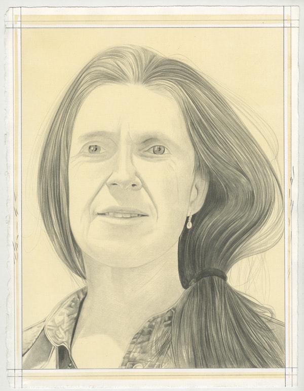 Portrait of Mary Weatherford, pencil on paper by Phong Bui.