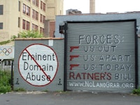 <i>A mural on Carlton Avenue between Dean and Pacific Streets in the residential area that would be eliminated by the proposed arena. Photo by Brian J. Carreira.</i>