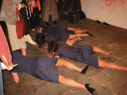 A group performs a piece by luciana achugar, CANADA Gallery (NYC). Photo by Phil Grauer.