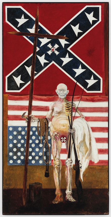 Cliff Joseph, <em>Superman (those who claim power over others are bereft of true power)</em>, 1966. Oil on Masonite, 24 x 48 in. The John and Susan Horseman Collection, St. Louis.