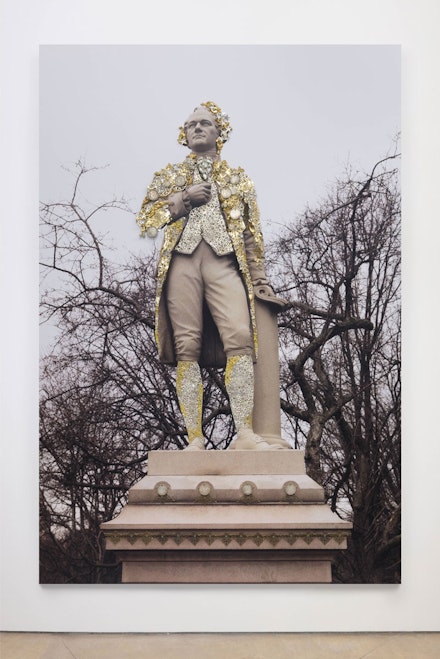 <p>Hew Locke,<em> <em>Hamilton, Central Park,</em> </em>2018, c-type photograph with mixed media. 72 x 48 ins. Courtesy of Hew Locke and P•P•O•W, New York.</p>