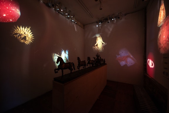 Ann McCoy, <em>The Invisible College,</em> bronze processional with projections, GRIDSPACE, Brooklyn. Photos Paulina Kim Joo
