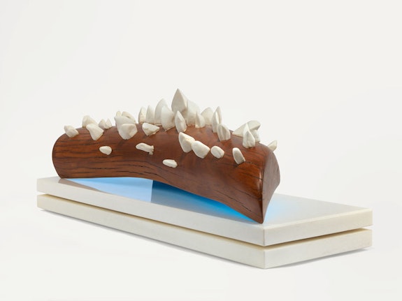 Jack Whitten, <em>Shark Bait</em>, 2016. Black Mulberry, marble, Iroko, acrylic, 11 3/8 x 31 1/2 x 9 1/2 inches. Collection of the artist. © The Estate of Jack Whitten. Courtesy The Estate of Jack Whitten and Hauser & Wirth.