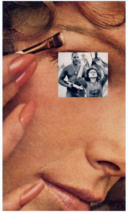 Martha Rosler, <em>Makeup/Hands Up</em>, from the series <em>House Beautiful: Bringing the War Home</em>, c. 1967–72. Photomontage. Courtesy the artist and Mitchell-Innes & Nash, New York. © Martha Rosler.