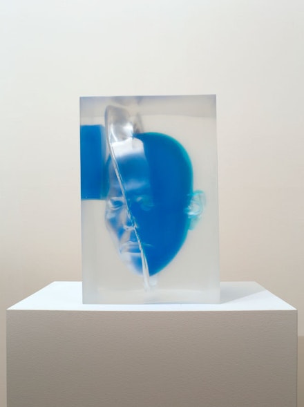 Rona Pondick, <em>Encased Blue Blue</em>, 2015-2018. Pigmented resin and acrylic, 11 1/4 x 7 3/8 x 11 1/2 inches. Courtesy Marc Straus Gallery.