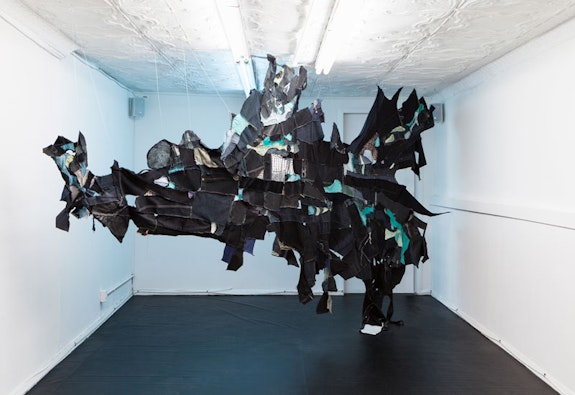 Tau Lewis, <em>the sighting of the last shadow dweller (original sea kin)</em>, 2018. Hand sewn recycled fabrics and leathers, dimensions variable. Courtesy the artist and Shoot The Lobster, NY.