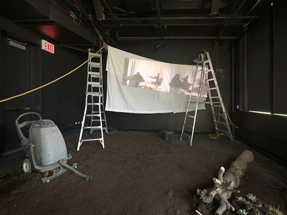 American Artist, Caitlin Cherry, Nora N. Khan, and Sondra Perry, <em>A Wild Ass Beyond: ApocalypseRN</em>, installation view, Performance Space, 2018. Photo: Genevieve Hanson.