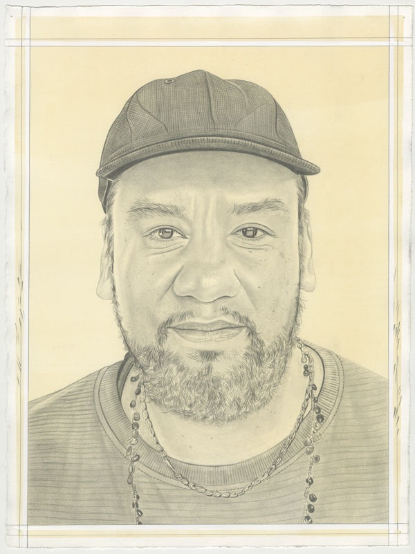 Portrait of Jeffrey Gibson, pencil on paper by Phong Bui.