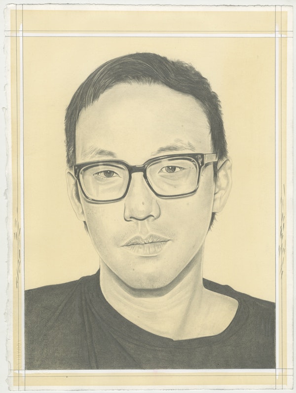 Portrait of Ian Cheng, pencil on paper by Phong Bui.
