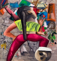 Dana Schutz, <em>Painting in an Earthquake</em>, 2018. Oil on canvas, 94 x 87 3/4 inches. Courtesy the artist and Petzel, New York.
