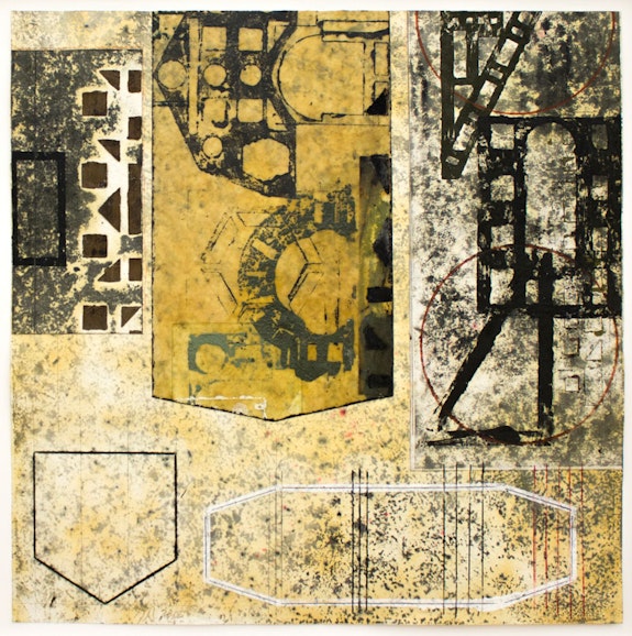 David Rabinowitch, <em>Untitled (Périgord Construction of Vision)</em>, 2012. Beeswax, crayon, graphite, oil, oil based ink and collage on paper, 26 x 26 inches. Courtesy the artist and Peter Blum Gallery, New York.