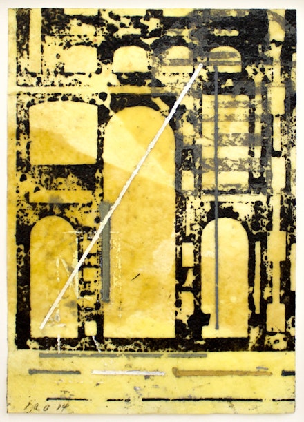 David Rabinowitch, <em>Untitled (Périgord Construction of Vision)</em>, 2014. Beeswax, crayon, oil and oil based ink on paper, 17 x 12 1/8 inches. Courtesy the artist and Peter Blum Gallery, New York.